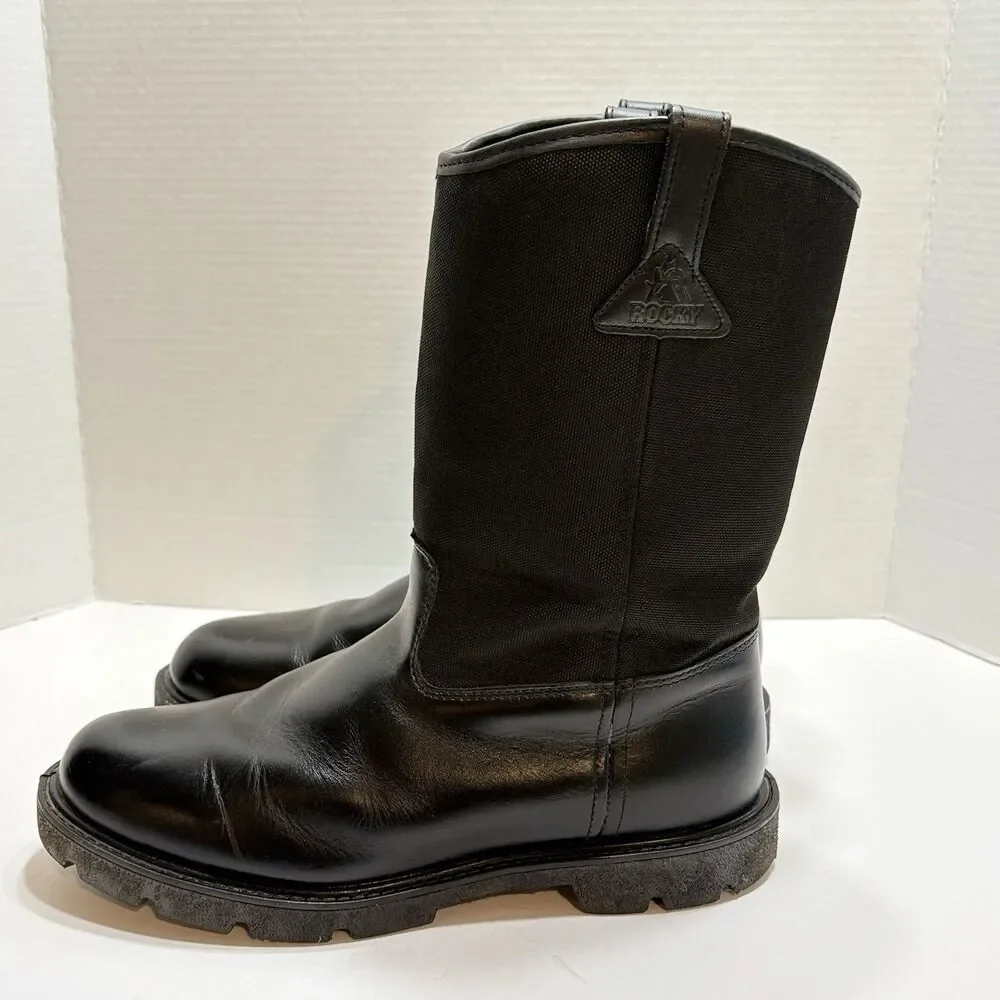 Rocky Warden Pull-On Wellington Public Service Boots 12 EW Black Leather